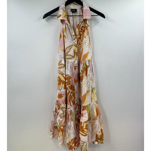 Nicole Miller Whimsical Whtie Floral Linen Blend Midi Button Up Dress Size Small - Picture 1 of 6